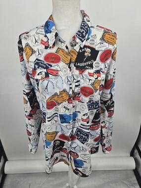 Karl Lagerfeld Travel Theme Button Down Shirt Large